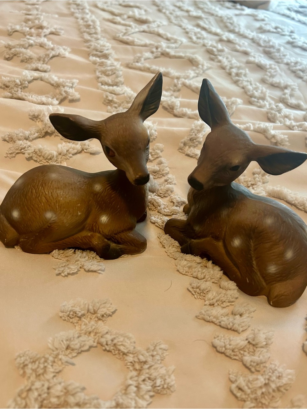 Brown Ceramic Deer Figurine Pair - Decorative Home Accent